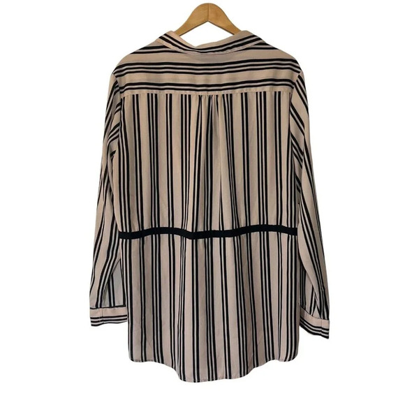 i Jeans by Buffalo Tunic XL Tan Black Stripes Drawstring Waist Lightweight Top - Picture 2 of 4